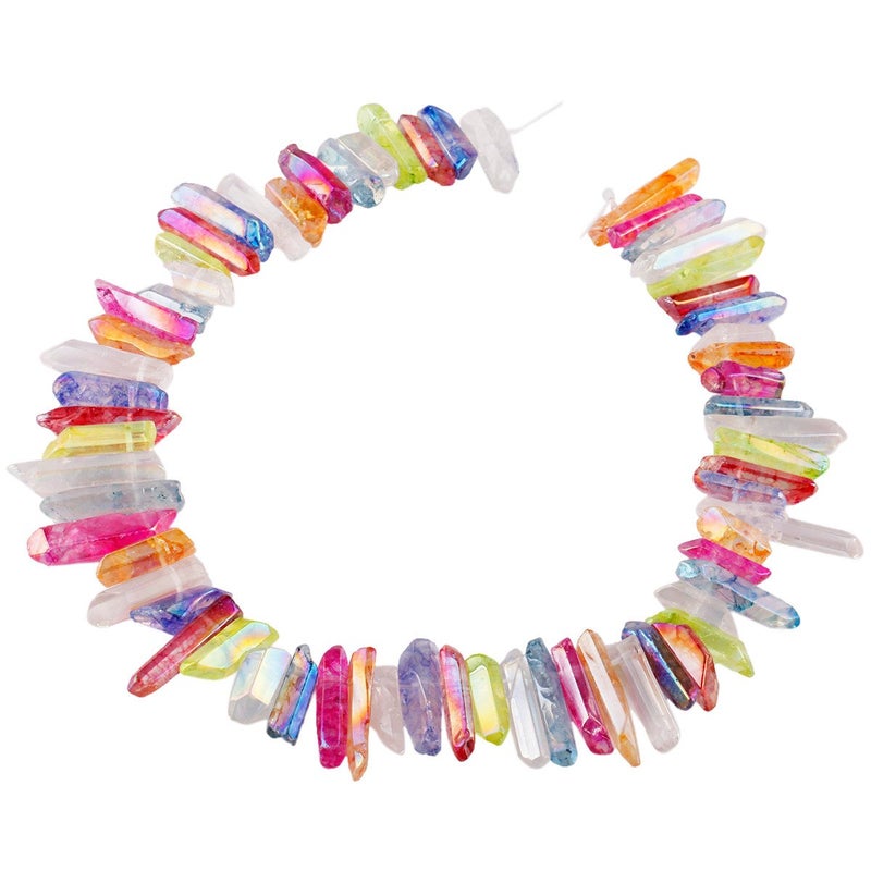 SUNYIK Multicolor Titanium Coated Crystal Points Quartz Sticks Spikes Point Beads 15 inch Strand Drilled - Image 2